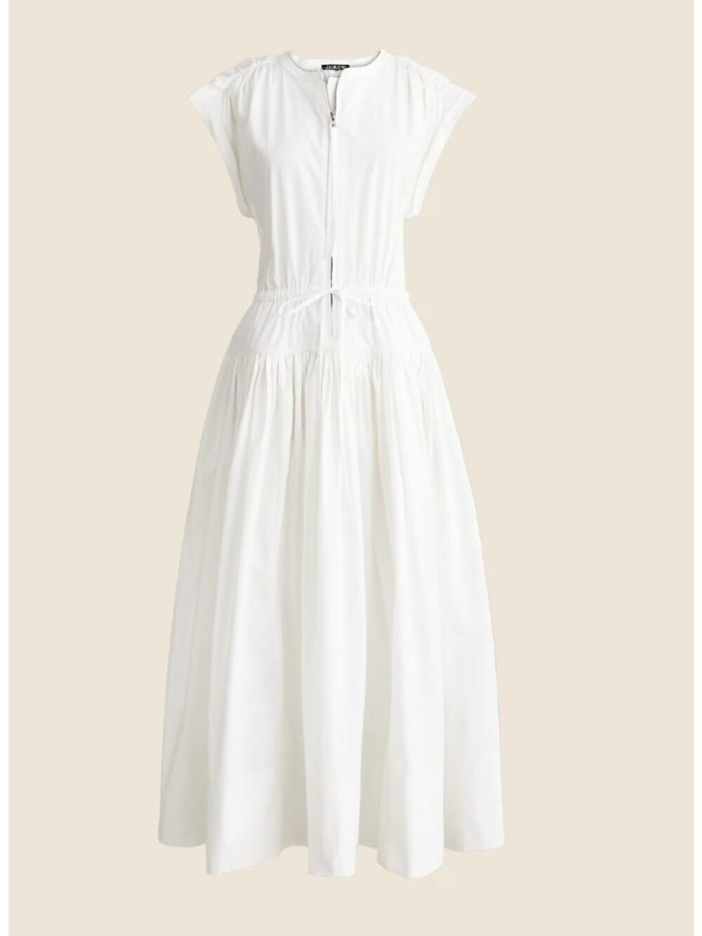 J. Crew CA685 White Drop-Waist Midi Dress in Cotton Poplin Size Medium NWT